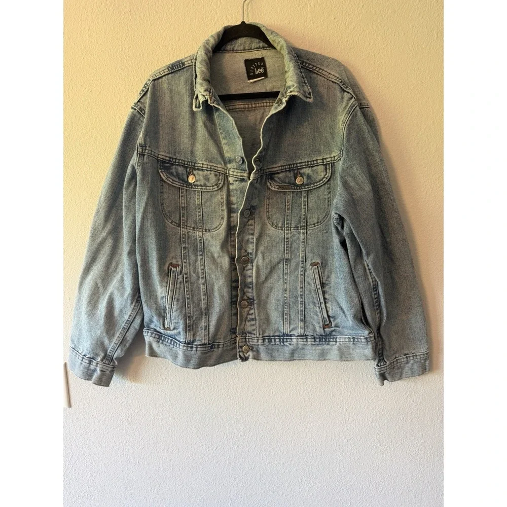 Vintage Lee Riveted Denim Trucker Jacket Mens XL Black Label 80s Looney Toons